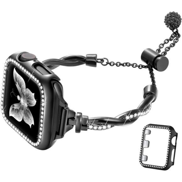 Bling Band and Case Compatible with Apple Watch Band 44mm 45mm 42mm Women - Picture 1 of 7